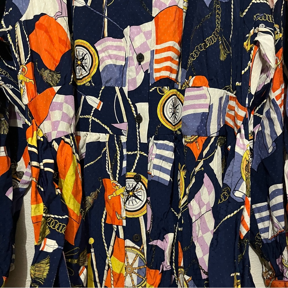 Anthropologie Maeve L Nautical Print Navy Multicolor Colorful  Mini Shirt Dress - Picture 7 of 11